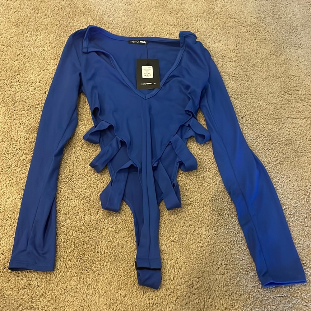 NWT Fashion Nova blue cutout bodysuit size XS